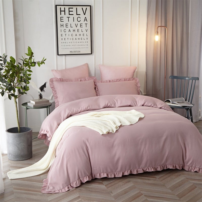 HYPREST Queen Duvet Cover Set- Microfiber Soft Comfortable Farmhouse Aesthetic Ruffled Pink Blush Duvet Cover Bedding Set with Zipper Closure and 4 Corner Ties, Oeko-TEX Certificated (No Comforter) - Image 5